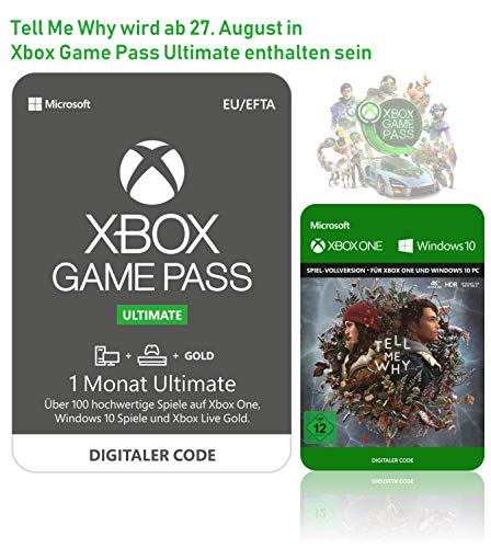 Xbox Game Pass Ultimate | 1 Monate | Mitgliedschaft beinhaltet Tell Me Why (Xbox One und Windows 10) Standard | Xbox One/Windows 10 PC - Download Code von Microsoft