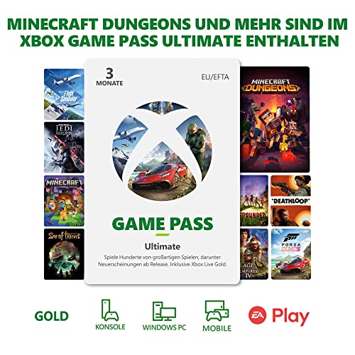 Xbox Game Pass Ultimate - 3 Monate | Xbox One/Windows 10 PC - Download Code| Mitgliedschaft beinhaltet Minecraft Dungeons PC und Xbox (Standard) von Microsoft
