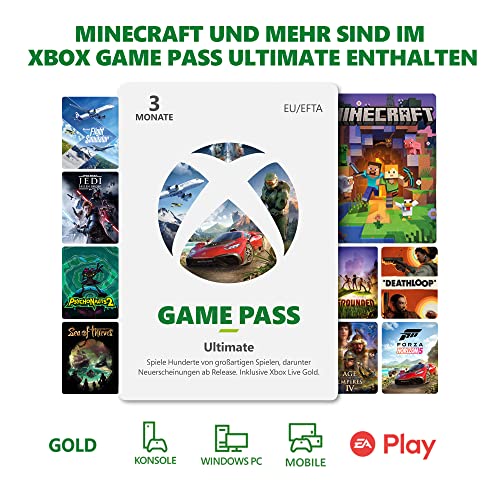 Xbox Game Pass Ultimate - 3 Monate | Xbox One/Windows 10 PC - Download Code| Mitgliedschaft beinhaltet Minecraft für Xbox (Standard) von Microsoft