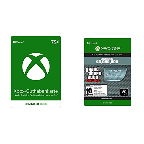 Xbox Live - 75 EUR Guthaben [Xbox Live Online Code] & Grand Theft Auto Online | GTA V Megalodon Shark Cash Card | 8,000,000 GTA-Dollars | Xbox One Download Code von Microsoft
