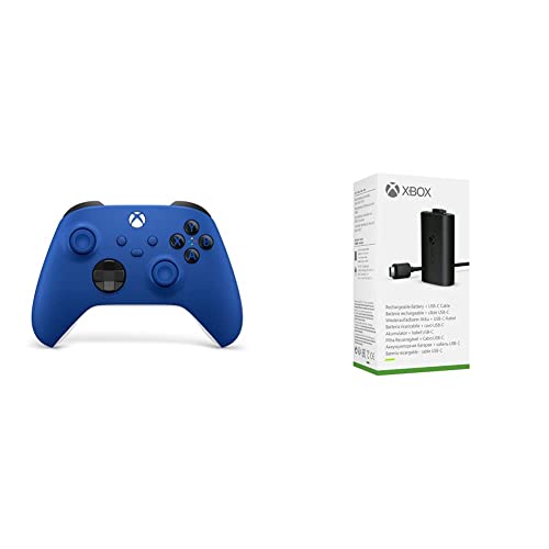 Xbox Wireless Controller Shock Blue + Xbox Play & Charge Kit M von Microsoft