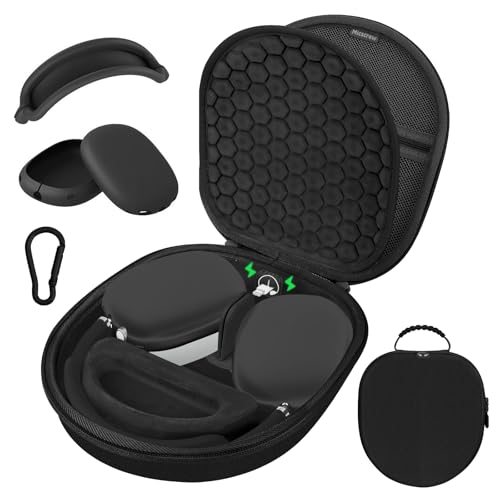 Miscrew Premium Kopfhörer Tasche für AirPods Max mit Ladeanschluss, schlafmodusfähiges Headphone Case, stoßfestes Design, Magnetverschluss und Schlüsselanhänger, Elegantes Etui, Schwarz von Micscrew