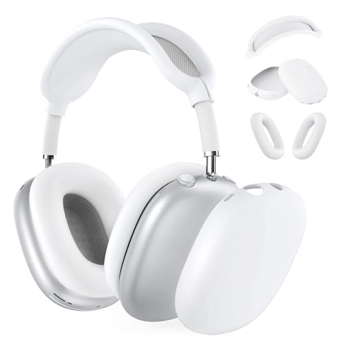 Silikonhülle für AirPods Max Kopfhörer, weiche Silikon Airpod Max Ear Case Cover, Anti-Scratch Ear Pad Case Cover/Ear Cups Cover/Headband Cover für AirPods Max（Weiß） von Micscrew