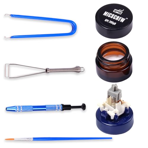Switch Gleitmittel Kit für Keyboard 6 PCS Tastatur Schmiersatz enthält 0.17 OZ GPL 205G0, Schalter Öffner für MX mechanische Tastatur, Keycap Abzieher, Schalter Abzieher, Stem Holer, Schmierbürste von Micscrew