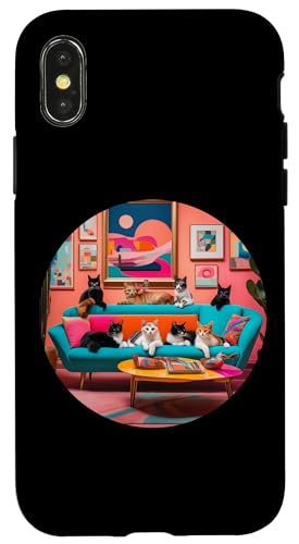 Lustige, moderne Katzen-Looks, Retro-Katzen aus der Mitte des Jahrhunderts Hülle für iPhone X/XS von Mid Century Modern Feline Funnies