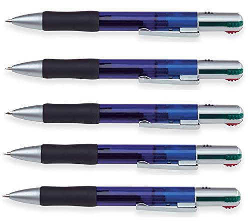 5 Stück Kugelschreiber 4 Farben Mehrfarbig mit Tinte Blau, Schwarz, Rot, Grün für Studenten, Kinder, Büro, Schule (blau) von Mid