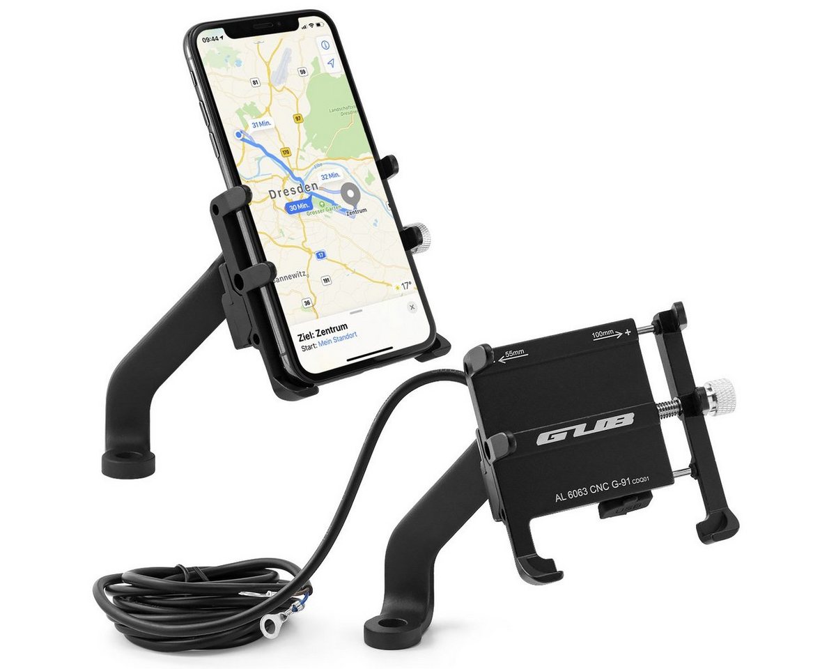 MidGard Motorrad Rückspiegel Halterung für Handy, E-Bike Scooter Roller Halter Smartphone-Halterung, (bis 7.5 Zoll, mit USB-Ladebuchse für Handys von 3,5 bis 7,5 Zoll) von MidGard