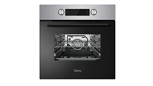 Midea 65P90E3IX Einbaubackofen, 595*595*575mm(H*B*T),Edelstahl,Pyrolytische Selbstreinigung,Knuspriger Grill,360° Heißluftkonvektion,Emaille-Innenraum,3-lagige abnehmbare Tür, Kindersicherung von Midea