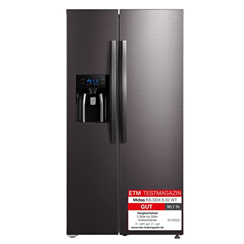 Midea KS-DDX 6.32 WT Side-by-Side Kühl-/Gefrierkombination/ 178,8 cm Höhe/ 254 kWh/Jahr/No Frost/Dual Inverter Compressor/mit 3in1 Wasser-/Eisspender und Wassertank, Dark Inox von Midea