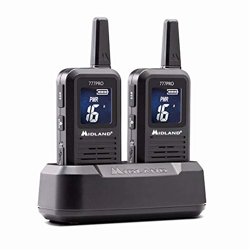 Midland 777 Pro, C1365, 2 x hochwertige PMR446 + LPD Funkgeräte für die professionelle und Private Nutzung mit kraftvollem Lautsprecher und digitalem Display, bis zu 14 Stunden Betriebszeit, schwarz von Midland