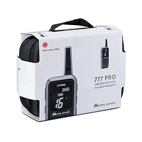 Midland 777 Pro 2er Kofferset, C1365.01, 2 x hochwertige PMR446 + LPD Funkgeräte für die professionelle und Private Nutzung mit digitalem Display, bis zu 14 Stunden Betriebszeit, schwarz von Midland