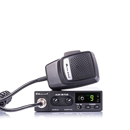 Midland Alan 100 Plus B Version 2021 kompaktes CB-Mobilfunkgerät, C442.12, 40 Kanal AM/FM mit automatischer Rauschunterdrückung und Notrufkanal 9 und 19, Farbe: schwarz von Midland