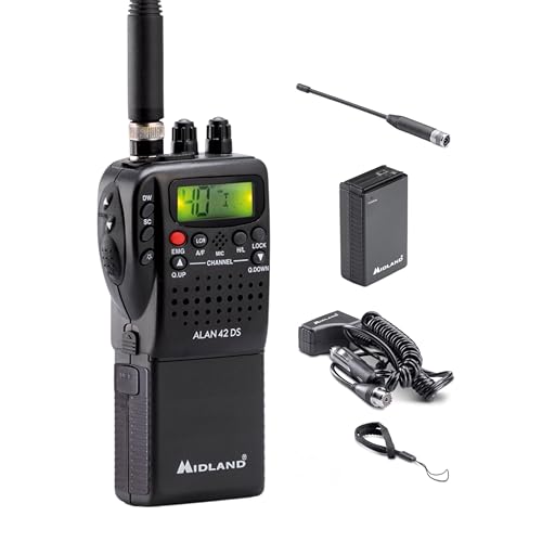 Midland Alan 42 DS CB-Handfunkgerät mit Multiband AM/FM, tragbares CB-Funkgerät mit Zubehör & digitaler Rauschsperre, für alle EU-Länder, schwarz von Midland