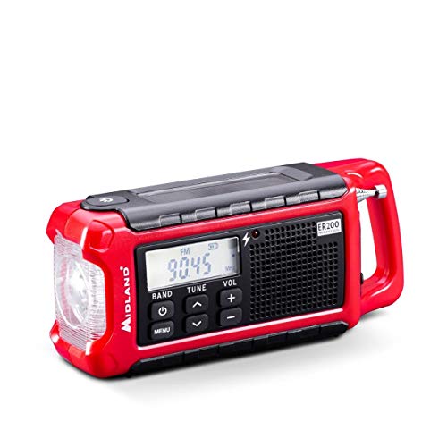 Midland ER200 - Multifunktionales tragbares Aufziehradio, Notfall-Powerbank 2600 mAh und LED Taschenlampe, Solar, Handkurbel und USB AM/FM Radio - 1 Notfallradio, wiederaufladbare Akkus und USB-Kabel Midland ER200 - Multifunktionales tragbares Aufziehradio, Notfall-Powerbank 2600 mAh und LED Taschenlampe, Solar, Handkurbel und USB AM/FM Radio - 1 Notfallradio, wiederaufladbare Akkus und USB-Kabel von Midland