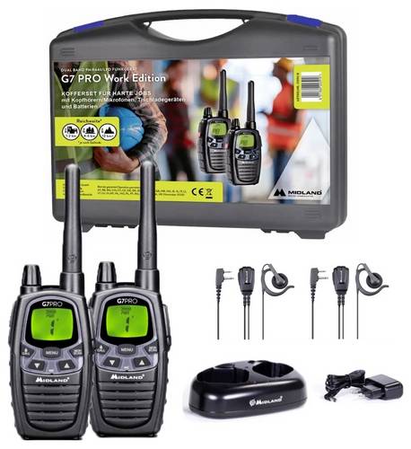 Midland G7 Pro 2er Kofferset, PMR446 Doppelstandlader, MA24-L Headsets C1090.18 PMR-Handfunkgerät 2 von Midland