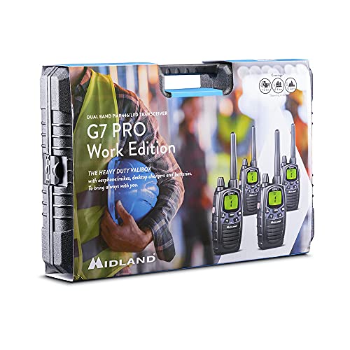 Midland G7 Pro PMR446 und LPD-Funkgeräte 4er Kofferset, C1090.19, mit VIBRACALL- und Freisprechfunktion, inkl. Duostandlader Duostandlader und MA 24 L Headsets schwarz 16 Kanäle Midland G7 Pro PMR446 und LPD-Funkgeräte 4er Kofferset, C1090.19, mit VIBRACALL- und Freisprechfunktion, inkl. Duostandlader Duostandlader und MA 24 L Headsets schwarz 16 Kanäle von Midland