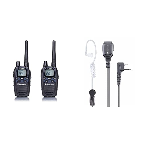 Midland G7 Pro PMR+LPD-Funkgerät C1090.13 Robustes Gerät für die Professionelle oder Private Nutzung, mit LCD-Display, 2 Stück im Set & MA 31-L Pro Security Headset, C1497, Transparent und Schwarz von Midland