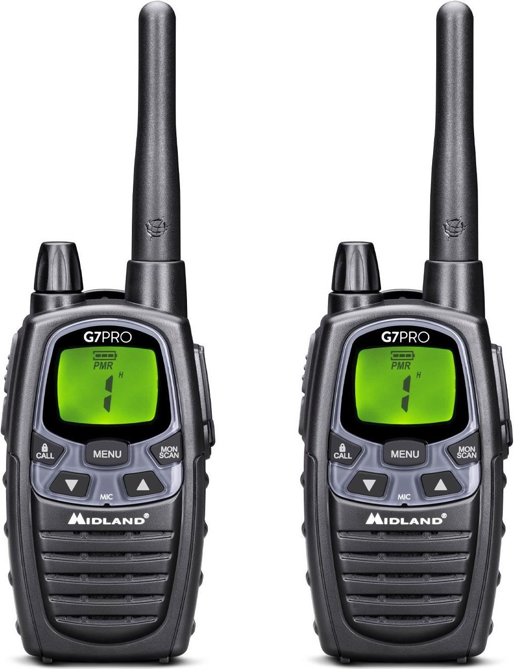 Midland G7 Pro Walkie Talkie Funksprechgerät 69 Kanäle 446.00625 - 446.09375 MHz Schwarz (C1090.13) von Midland