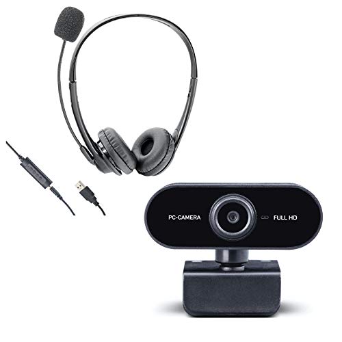 Midland W199 Webcam + HS03 PC Headset, 41670.S1, Bundle für Home Office für den idealen Einstieg in die Digitale Kommunikation, 1920 x 1080 Full HD, kompatibel mit jedem PC mit USB-Anschluss von Midland