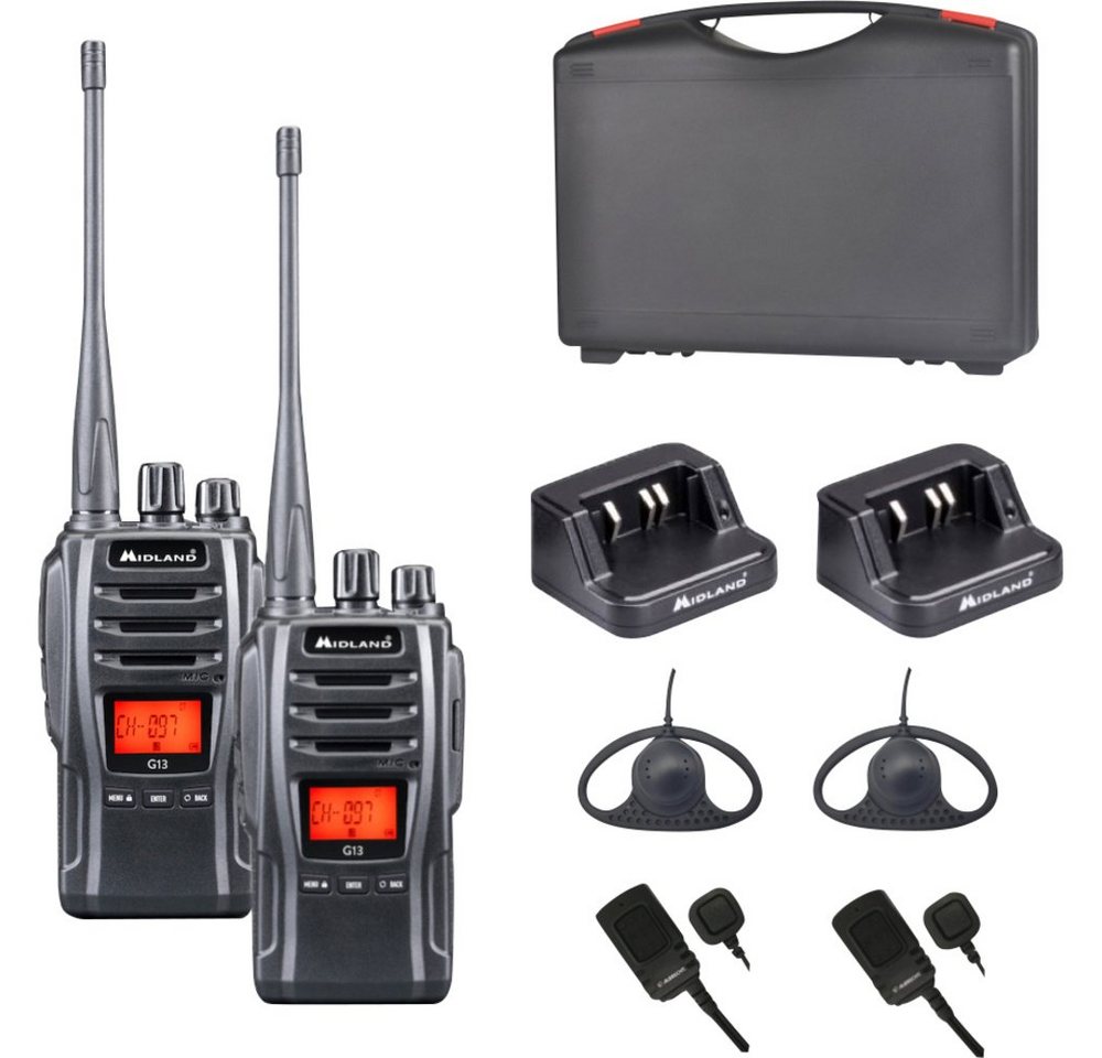 Midland Walkie Talkie Midland Midland 2x set G13, AE34 headset, charger, batterypack C1462.S Midland Walkie Talkie Midland Midland 2x set G13, AE34 headset, charger, batterypack C1462.S von Midland