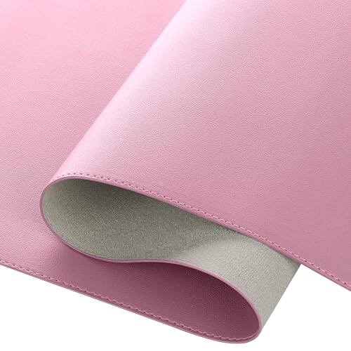 Midori Schreibtischunterlage, 90 x 43 cm PU-Leder Tischunterlage in Rosa mit Randnähten | Mauspad mit rutschfester Kunstwildleder Unterseite von Midori