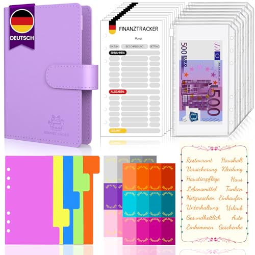 Budget Planner Deutsch Budget Binder A6 - Vollständig Deutsch Design, Bugetplaner mit Folien Deutsch, Finanzplaner, Geld Organizer, Cash Stuffing Deutsch Set (Violett) von Midukit