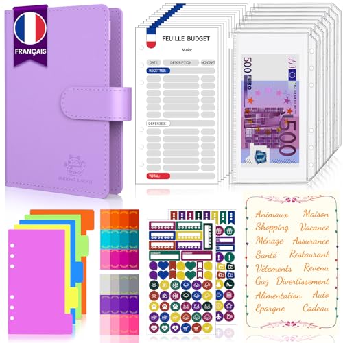 Ordner Budget Französisch A6 Briefumschlag, französisches Design, Notizbuch, Budget Planer, Organizer, Tasche, Agenda (Violett) von Midukit