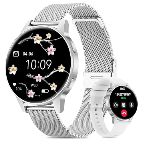 Miecgth 2025 NEU Smartwatch Damen, 1.27" TFT Voll Touchscreen Smart Watch mit Telefonfunktion Pulsuhr 120+ Sportmodi Menstruationszyklus IP68 Schlafüberwachung Fitness Tracker iOS Android (Silber) von Miecgth