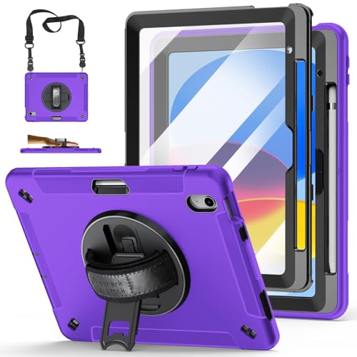 Miesherk Stock Schutzhülle für iPad (A16) 11. 11. 2025/10. Generation 2022, mit Displayschutzfolie, drehbarem Ständer, Griff, Schultergurt, Stifthalter, Violett von Miesherk STOCK