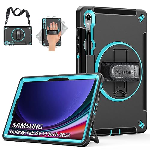 Hülle für Samsung Galaxy Tab S9: Miesherk Stoßfeste Schutzhülle Case für Galaxy Tab S9 11 Zoll 2023 SM-X710/X716B/X718U-Stifthalter-360° Drehbare Ständer-Handschlaufe-Schultergurt-Himmelblau von Miesherk