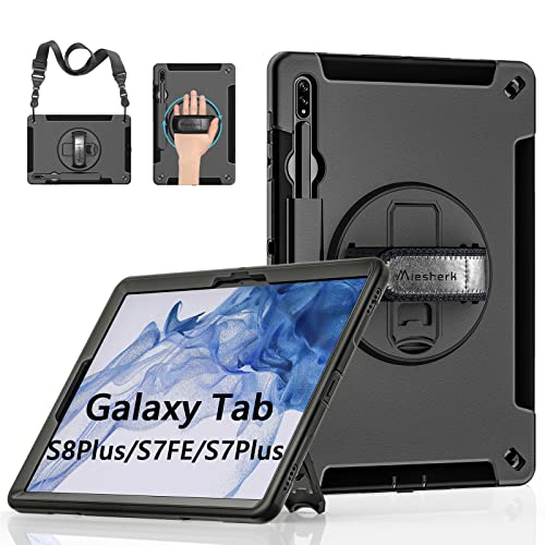 Miesherk Galaxy Tab S8 Plus 12,4 Zoll Hülle 2022: Robuste, stoßfeste Hülle mit Hand-/Schultergurt Drehbarer Kickstand Schutzhülle für Samsung Tab S8+/Tab S7+ 12,5 Zoll/S7 FE von Miesherk