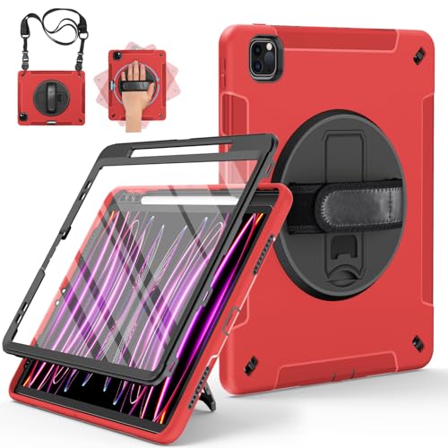 Miesherk Hülle für iPad Pro 12.9: 3-Schichte Robuste Stoßfest Case für iPad Pro 12,9 Zoll 6./5./4./3.Generation mit Displayschutzfolie-Stifthalter-Drehbare Ständer-Handschlaufe-Schultergurt-Rot Miesherk Hülle für iPad Pro 12.9: 3-Schichte Robuste Stoßfest Case für iPad Pro 12,9 Zoll 6./5./4./3.Generation mit Displayschutzfolie-Stifthalter-Drehbare Ständer-Handschlaufe-Schultergurt-Rot von Miesherk