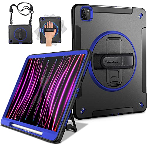 Miesherk Schutzhülle für iPad Pro 32,8 cm (12,9 Zoll), Militärqualität, robust, stoßfest, mit Stifthalter, drehbarem Ständer und Handschlaufe, Blau von Miesherk
