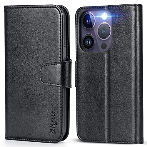 Migeec Hülle für iPhone 14 Pro Max 5G, PU Leder RFID Magnetisch Klapphülle Lederhülle Schutzhülle Kartenfach Geld Slot Ständer Flip Case - Schwarz von Migeec