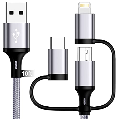 3-in-1 Multi Fast USB Kabel 3A [MFi zertifiziert] 3m Nylon geflochtenes USB A zu Lightning/Typ-C-/Micro-USB Ladekabel Datenübertragungs kabel für iPhone, iPad, Samsung Galaxy, Huawei, LG, Sony, HTC von Miger
