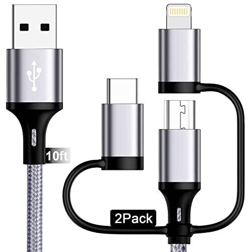 Miger 3-in-1 Multi Schnell Lade Kabel 3A [MFi zertifiziert] 3M Nylon-geflochtenes USB A auf Lightning/Typ C/Micro USB Ladekabel für iPhone,iPad,Samsung Galaxy,Huawei,LG,Sony,HTC,Xiaomi von Miger