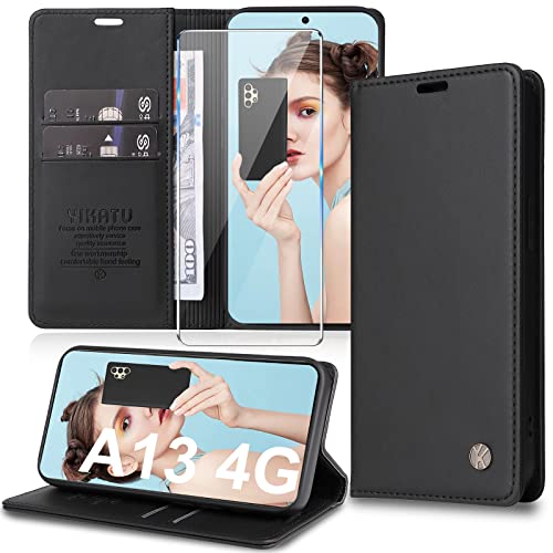 Handyhülle für Samsung Galaxy A13 4G/A13 5G/A04S Hülle [mit Schutzfolie] [Premium PU Leder] Klapphülle Ständer Kartenfach Magnetic Flip Case Cover Etui Tasche Schutzhülle für Samsung A13 4G/5G von Migexxkj