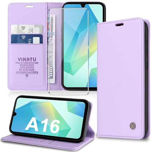Handyhülle für Samsung Galaxy A16 5G Hülle mit Schutzfolie [Premium PU Leder] Klapphülle Ständer Kartenfach Magnetic Flip Case Cover Etui Tasche Schutzhülle für Samsung A16 5G (Lila) von Migexxkj