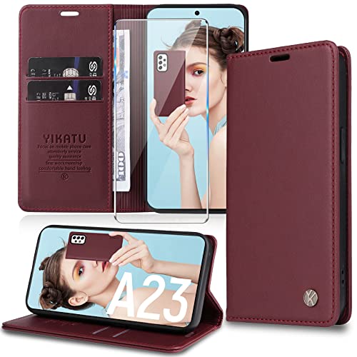 Handyhülle für Samsung Galaxy A23 5G Hülle [mit Schutzfolie] [Premium PU Leder] Klapphülle Ständer Kartenfach Magnetic Flip Case Cover Etui Tasche Schutzhülle für Samsung A23 5G von Migexxkj