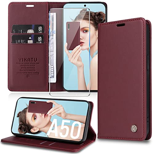 Handyhülle für Samsung Galaxy A50 Hülle [mit Schutzfolie] [Premium PU Leder] Klapphülle Ständer Kartenfach Magnetic Flip Case Cover Etui Tasche Schutzhülle für Samsung A50 von Migexxkj