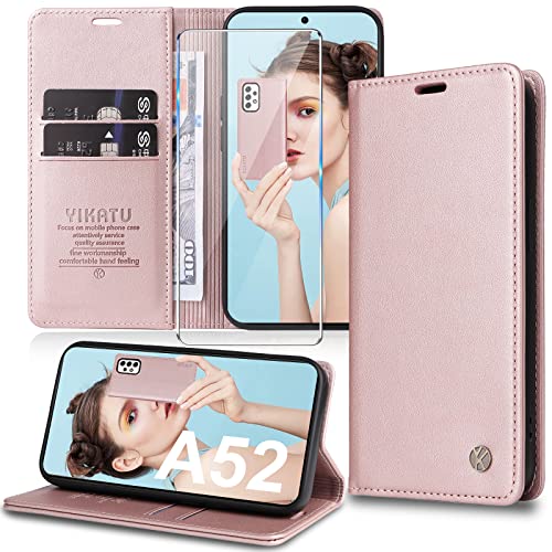 Handyhülle für Samsung Galaxy A52S 5G Hülle [mit Panzerglas] [Premium PU Leder] Klapphülle Schutzfolie Ständer Kartenfach Magnetic Flip Case Cover Etui Tasche Schutzhülle für Samsung A52S 5G / A52 von Migexxkj