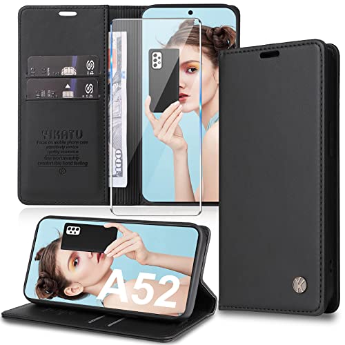 Handyhülle für Samsung Galaxy A52S 5G Hülle [mit Schutzfolie] [Premium PU Leder] Klapphülle Ständer Kartenfach Magnetic Flip Case Cover Etui Tasche Schutzhülle für Samsung A52S 5G / A52 von Migexxkj