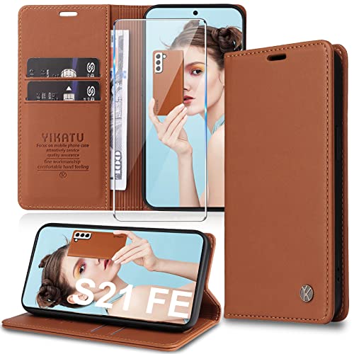 Handyhülle für Samsung Galaxy S21 FE 5G Hülle [mit Schutzfolie] [Premium PU Leder] Klapphülle Ständer Kartenfach Magnetic Flip Case Cover Etui Tasche Schutzhülle für Samsung S21 FE 5G von Migexxkj