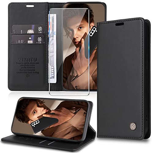 Handyhülle für Samsung Galaxy S22 5G Hülle [mit Schutzfolie] [Premium PU Leder] Klapphülle Ständer Kartenfach Magnetic Flip Case Cover Etui Tasche Schutzhülle für Samsung S22 5G von Migexxkj