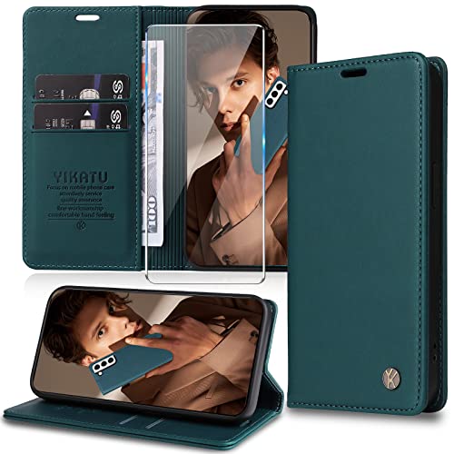 Handyhülle für Samsung Galaxy S22 5G Hülle [mit Schutzfolie] [Premium PU Leder] Klapphülle Ständer Kartenfach Magnetic Flip Case Cover Etui Tasche Schutzhülle für Samsung S22 5G von Migexxkj