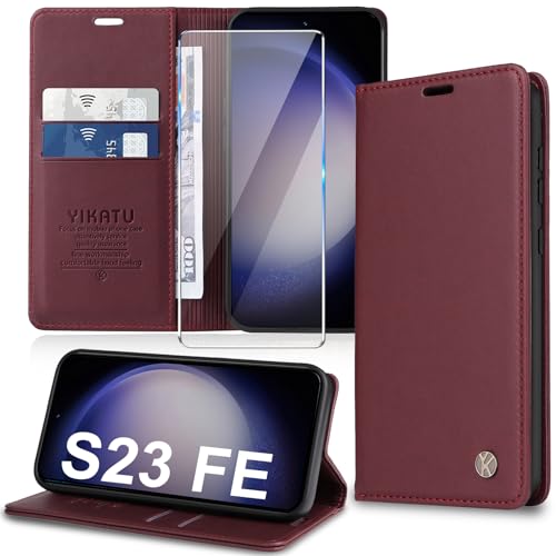 Handyhülle für Samsung Galaxy S23 FE Hülle mit Schutzfolie [Premium PU Leder] Klapphülle Ständer Kartenfach Magnetic Flip Case Cover Etui Tasche Schutzhülle für Samsung S23 FE 5G von Migexxkj