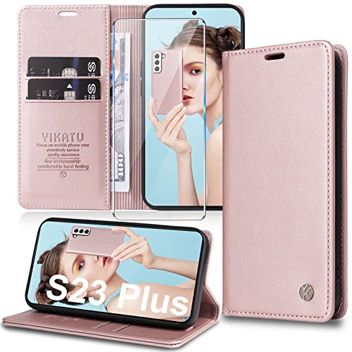 Handyhülle für Samsung Galaxy S23 Plus Hülle [mit Schutzfolie] [Premium PU Leder] Klapphülle Ständer Kartenfach Magnetic Flip Case Cover Etui Tasche Schutzhülle für Samsung S23 Plus von Migexxkj