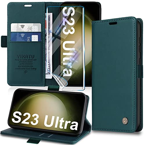 Handyhülle für Samsung Galaxy S23 Ultra Hülle [mit Schutzfolie] [Premium PU Leder] Klapphülle Ständer Kartenfach Magnetic Flip Case Cover Etui Tasche Schutzhülle für Samsung S23 Ultra 5G von Migexxkj