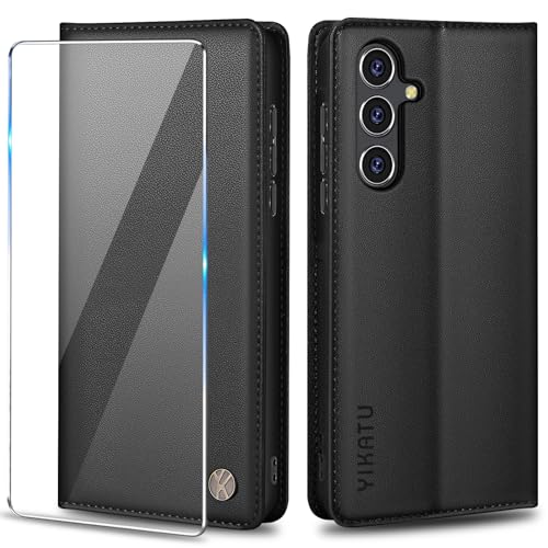 Handyhülle für Samsung Galaxy S24 FE Hülle mit Schutzfolie [Premium PU Leder] Klapphülle Ständer Kartenfach Magnetic Flip Case Cover Etui Tasche Schutzhülle für Samsung S24 FE 5G (Schwarz) von Migexxkj