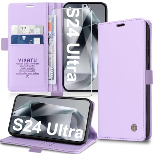 Handyhülle für Samsung Galaxy S24 Ultra Hülle mit S24 Ultra Schutzfolie [Premium PU Leder] Klapphülle Galaxy S24 Ultra Hülle Ständer Kartenfach Flip Case Klappbar Schutzhülle für Samsung S24 Ultra 5G von Migexxkj